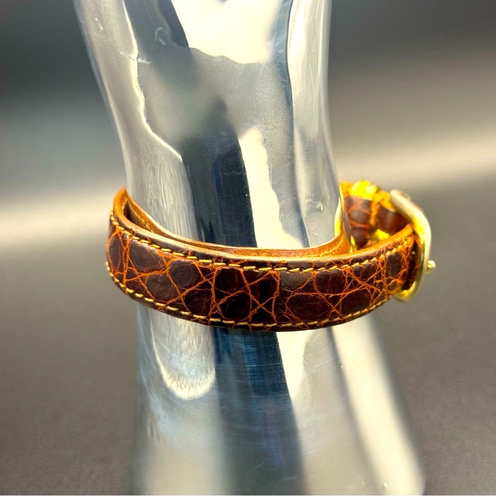 Prada Leather logo Wrap Bracelet Brown Croc Gold Made in Italy Vintage Y2K Rare - Picture 7 of 13